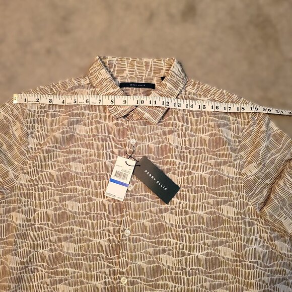PERRY ELLIS Short Sleeve Wave Linen Blend Button Down Shirt Size XL Brown - Picture 6 of 9